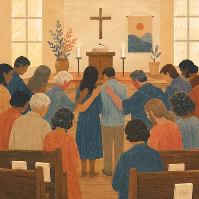 Mission Sending Prayer in Church Sanctuary