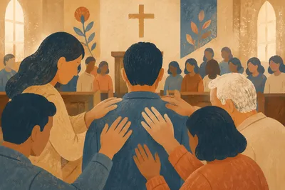 Mission Sending Prayer in Church Sanctuary
