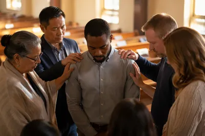 Church Group Praying Over Young Man