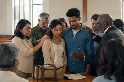 Congregation Praying Over Young Couple