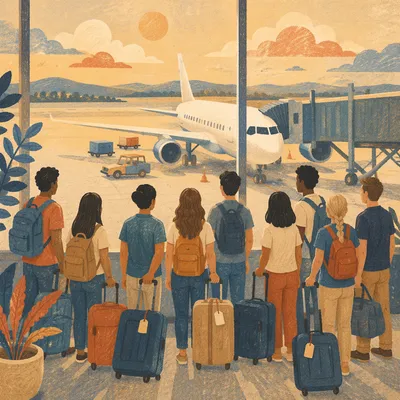 Mission Team Airport Departure in Warm Light