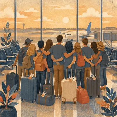 Mission Team Departure at Airport Sunrise