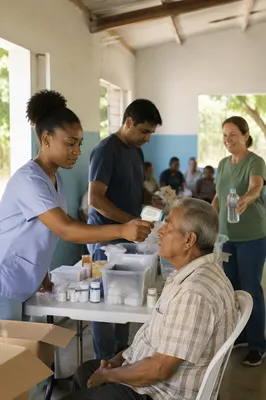 Volunteers Running Rural Medical Clinic Indoors