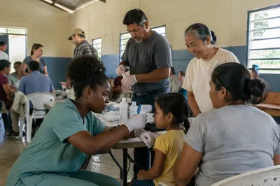 Volunteers Caring for Patients in Rural Clinic