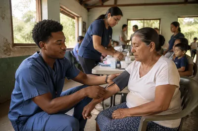 Volunteers Assisting Patients in Rural Clinic