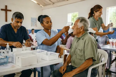 Volunteers Running Rural Medical Clinic Indoors