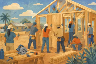 Mission Trip Team Building a Home