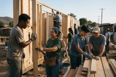 Volunteers Building a Rural Family House