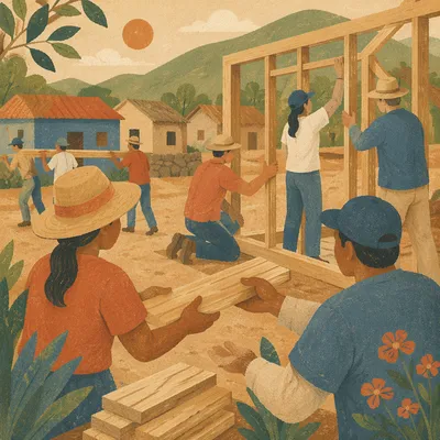Mission Team Building Home in Village