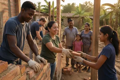 Volunteers Building House in Rural Village