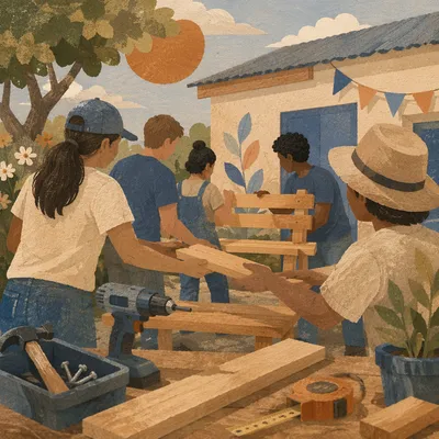 Mission Trip Volunteers Building Community Bench