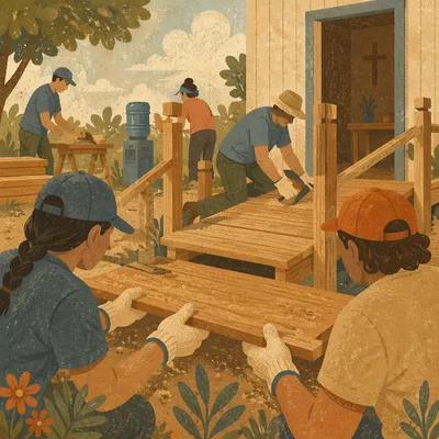 Mission Team Building a Rural Church Ramp