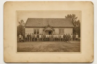 Mission Trip Team Outside Rural Church Building