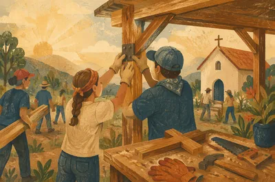 Mission Team Building Shelter Near Rural Chapel