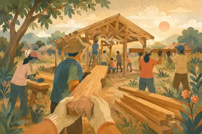 Church Mission Team Building Rural Shelter