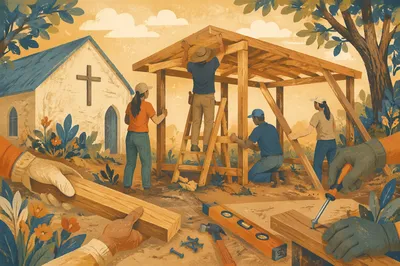 Mission Team Building Shelter by Country Chapel