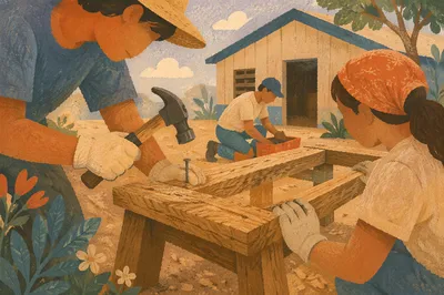Mission Team Building Wooden Bench Together