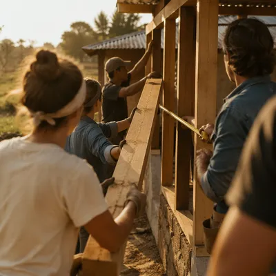 Church Mission Team Building Rural Shelter