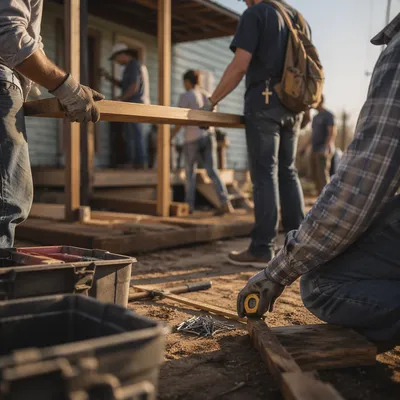 Mission Team Building a Rural Porch