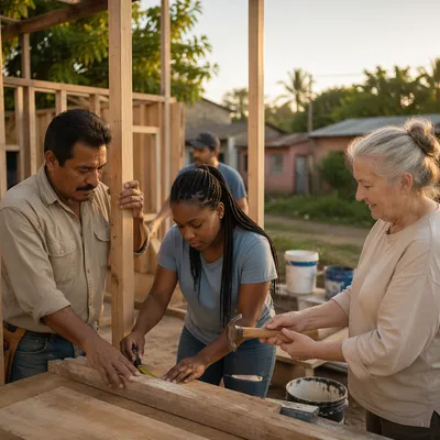 Volunteer Team Building Wooden Frame Outdoors