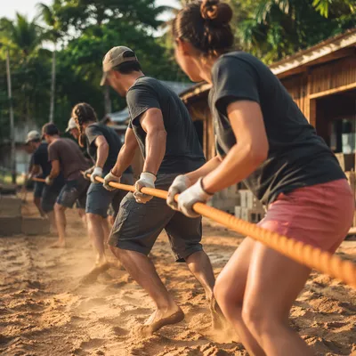 Mission Trip Volunteers Pulling Rope Together