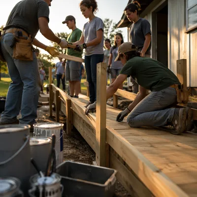 Mission Team Building a Wheelchair Ramp