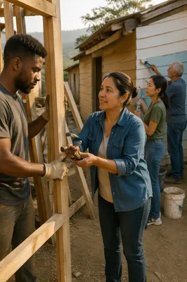 Volunteers Repairing Rural Home Together