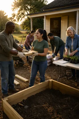 Volunteers Building Community Garden in Sunlight