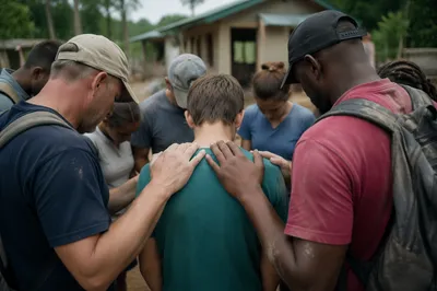 Mission Team Prayer at Community Building Project