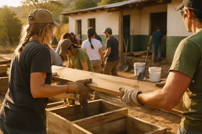 Mission Trip Volunteers Building Rural Garden Beds