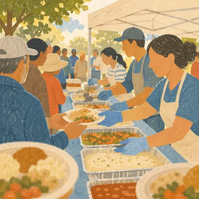 Church Volunteers Serving Meals at Outreach