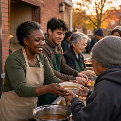 Missionaries Serving Meals at Church Outreach