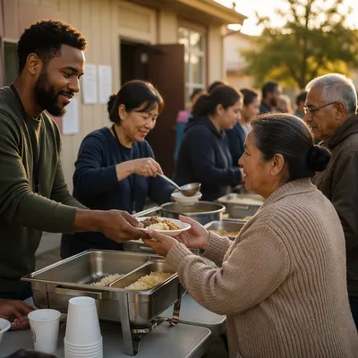 Missionaries Serving Meals at Church Outreach