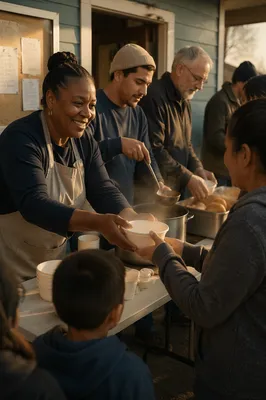 Volunteers Serving Meals to Local Families