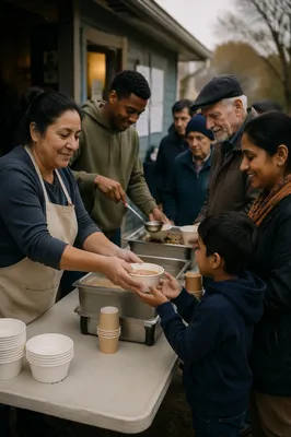 Volunteers Serving Meals to Neighborhood Families