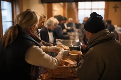 Missionaries Serving Food at Community Outreach