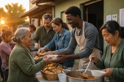Volunteers Serving Food to Local Families
