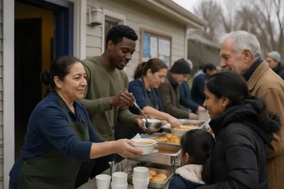 Church Volunteers Serving Meals Outdoors