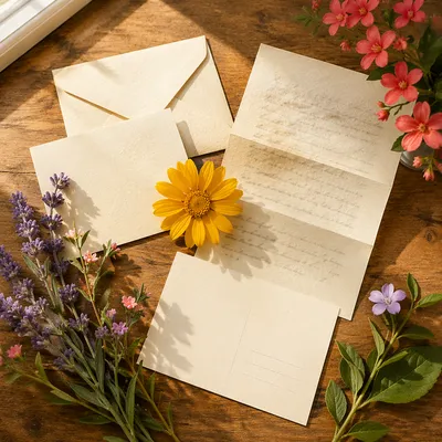 Missionary Prayer Card and Letters Flat Lay