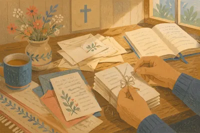 Missionary Letters and Prayer Card on Table