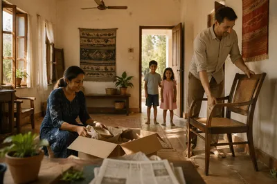 Family Unpacking in Sunlit Modest Home