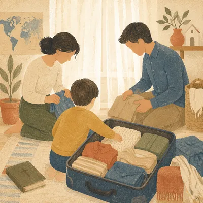 Missionary Family Packing for Overseas Journey