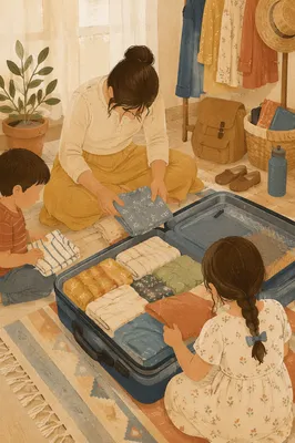 Missionary Family Preparing Suitcases for Overseas Journey
