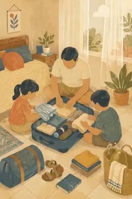 Missionary Family Preparing Suitcases for Overseas Trip