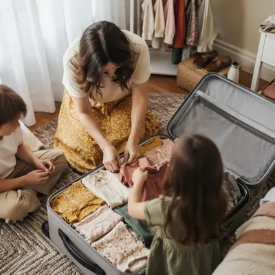 Missionary Family Preparing Suitcases for Overseas Travel