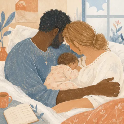Diverse Missionary Family Resting With Baby