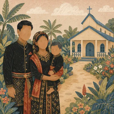 Diverse Missionary Family by Chapel Garden