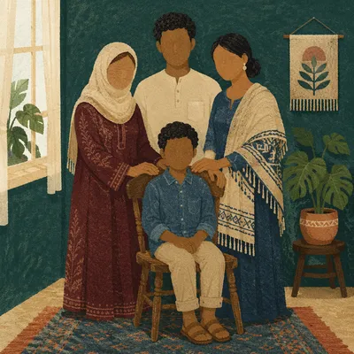 Diverse Missionary Family in Community Room