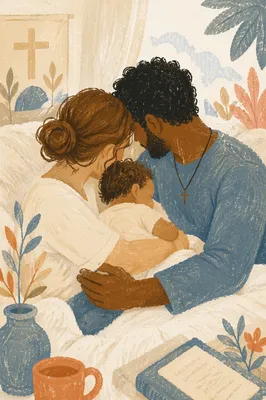 Diverse Missionary Family Resting With Baby