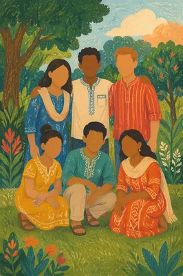Multicultural Missionary Family Portrait in Park